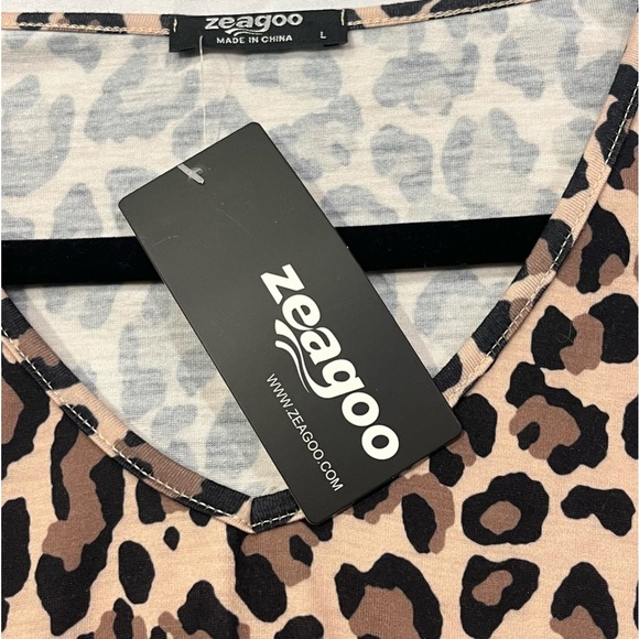 NWT Dress L Ruffle Empire Waist Animal Print V-Neck Short Sleeve Loose Fitting - Picture 9 of 12